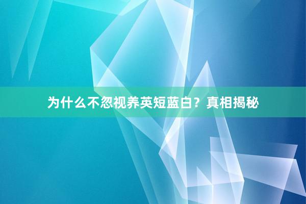 为什么不忽视养英短蓝白？真相揭秘